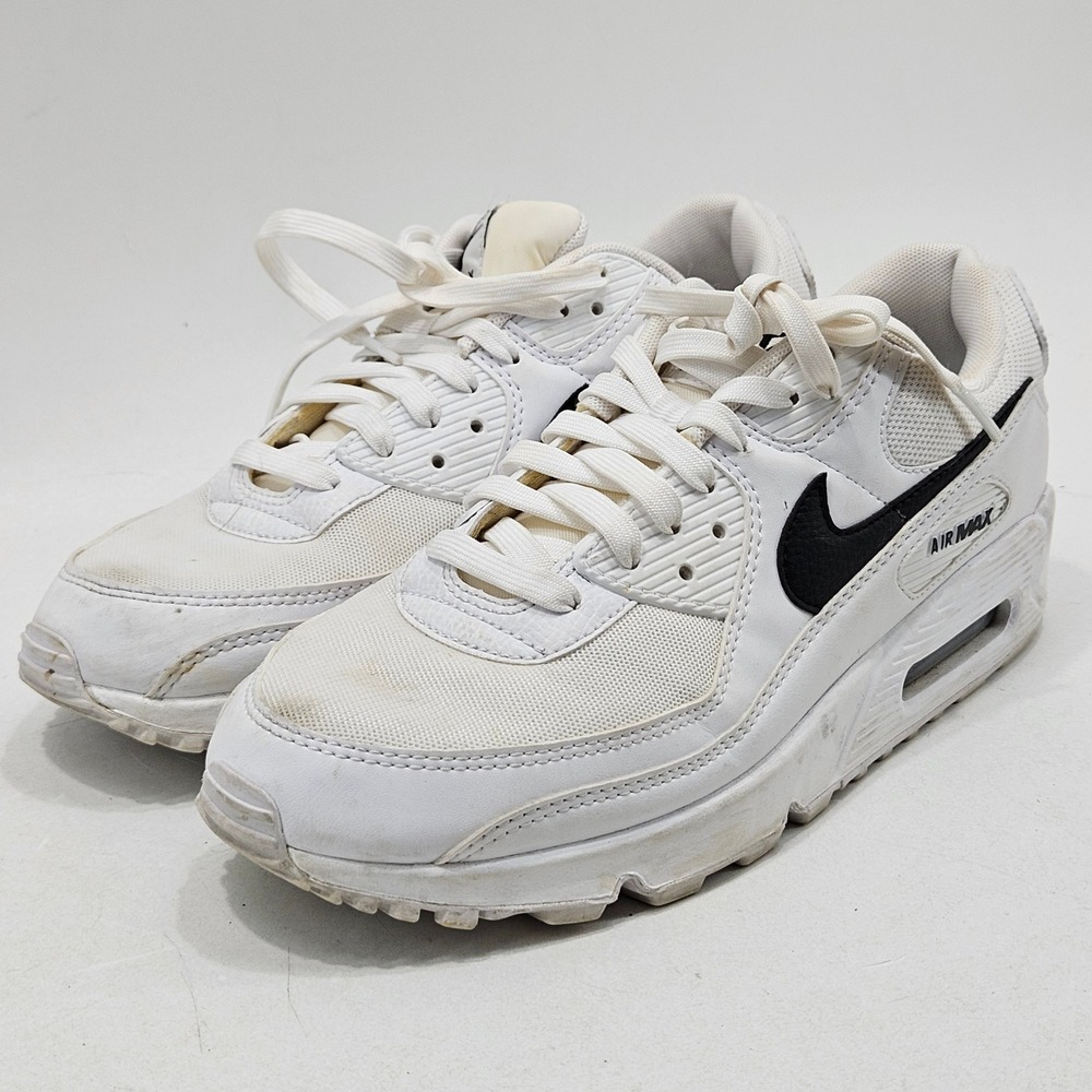 Nike Air Max 90 Women 10.5 White Black DH8010-101 Leather Mesh Running Sneakers
